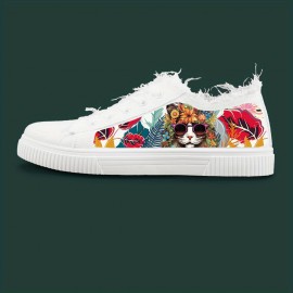 Trendy Cat Print Skateboard Shoes - Ultra-Comfy, Slip-Resistant, Low Top Canvas Sneakers with Durable Rubber Sole and Breathable Upper for Active Mens Outdoor Pursuits and Everyday Wear