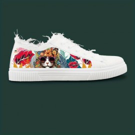 Trendy Cat Print Skateboard Shoes - Ultra-Comfy, Slip-Resistant, Low Top Canvas Sneakers with Durable Rubber Sole and Breathable Upper for Active Mens Outdoor Pursuits and Everyday Wear