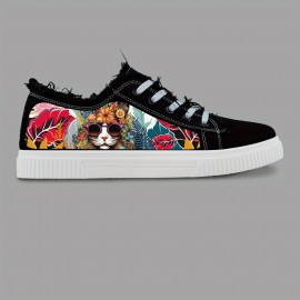 Trendy Cat Print Skateboard Shoes - Ultra-Comfy, Slip-Resistant, Low Top Canvas Sneakers with Durable Rubber Sole and Breathable Upper for Active Mens Outdoor Pursuits and Everyday Wear