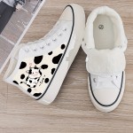 Cow Print Canvas Sneakers - Flat Heighten with Chunky Sole, Durable Non-Slip Traction - Stylish High Tops for Casual Outdoor Walking - Enhanced Cushioning, Lightweight & Breathable