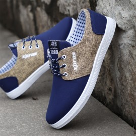 Comfy Mens Canvas Plaid & Solid Color Lace-Up Shoes - Breathable, Non-Slip, Durable Rubber Sole, Round Toe, Fabric Inner, Cloth Insole, Ideal for Casual, Daily, Sports Occasions