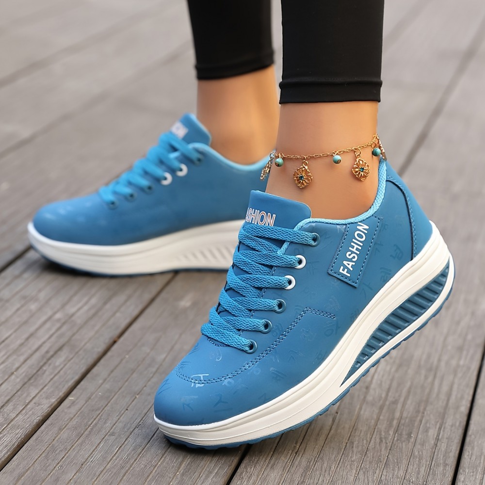 Trendy Women's Wedge Sneakers - Height-Boosting, Comfort Fit, Graffiti Design for Active & Casual Wear