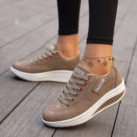 Trendy Women's Wedge Sneakers - Height-Boosting, Comfort Fit, Graffiti Design for Active & Casual Wear