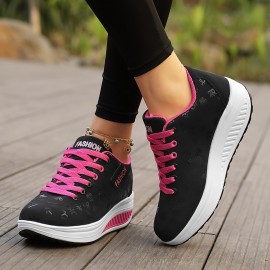 Trendy Women's Wedge Sneakers - Height-Boosting, Comfort Fit, Graffiti Design for Active & Casual Wear