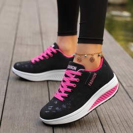 Trendy Women's Wedge Sneakers - Height-Boosting, Comfort Fit, Graffiti Design for Active & Casual Wear