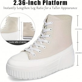 Trendy Womens Beige High Top Platform Sneakers - Comfortable Lace-up Design for Casual Style - Perfect Everyday Canvas Shoes for Fashionable Women and Girls