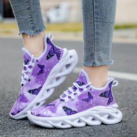 Breathable Butterfly Print Sneakers - Lightweight, Wear-Resistant, Non-Slip, All-Season Shoes for Casual Running and Outdoor Activities - Net Upper, EVA Insole, MD Sole, Fabric Lining