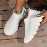 Women's Solid Color Lightweight Knit Chunky Socks Sneakers, Mesh Slip-on Walking Shoes, Comfy Outdoor Casual Sneakers