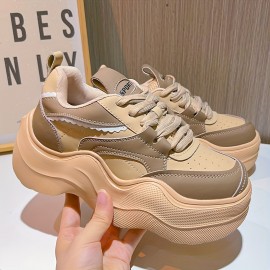 Women's Fashion Non-slip Wave Soled Chunky Sneakers, Comfortable And Breathable Walking Hiking Shoes