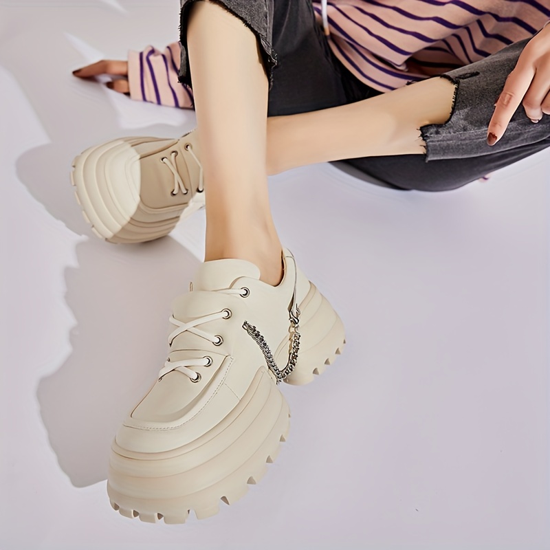 women s chain decor round toe versatile platform sneakers details 2