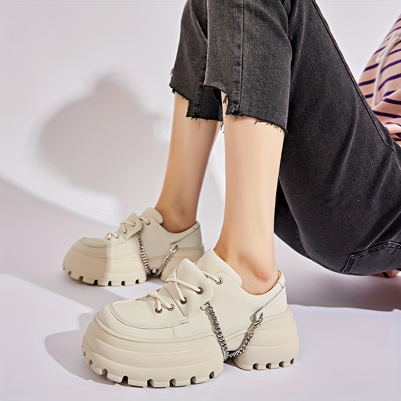 women s chain decor round toe versatile platform sneakers details 3