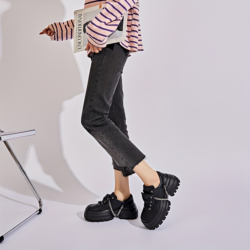 women s chain decor round toe versatile platform sneakers details 4