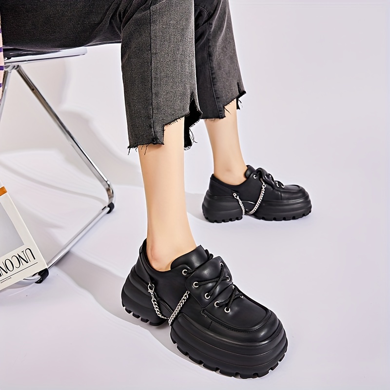 women s chain decor round toe versatile platform sneakers details 5