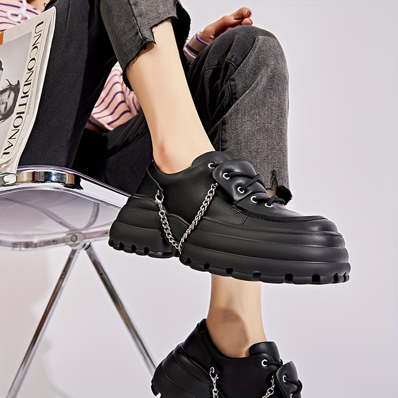 women s chain decor round toe versatile platform sneakers details 6