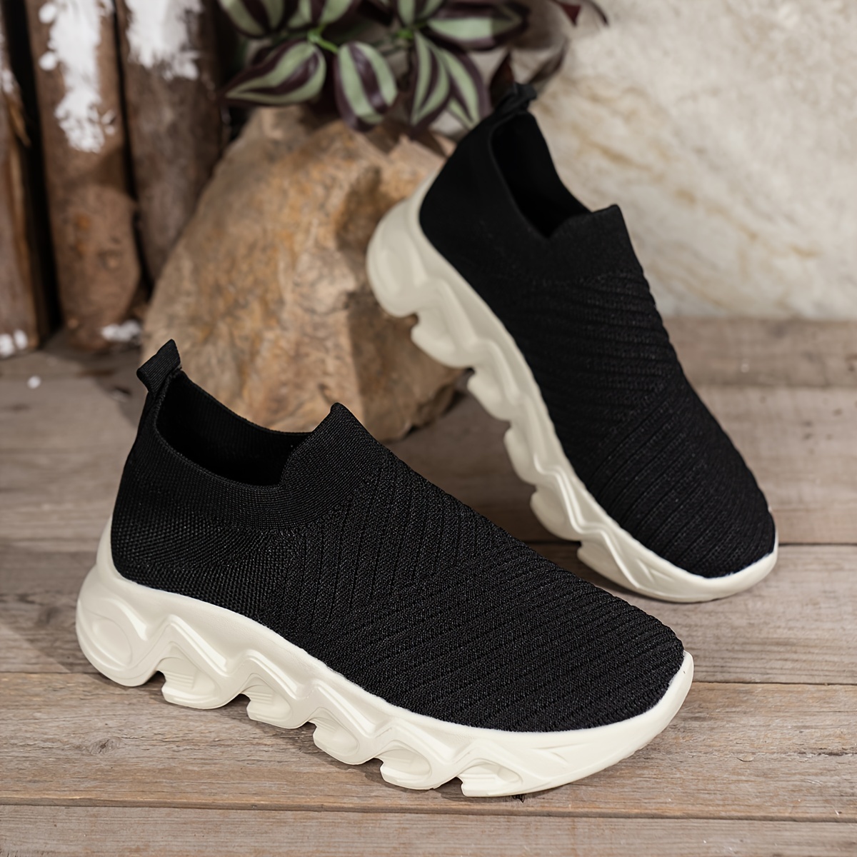 knit chunky socks sneakers women s solid color lightweight details 3