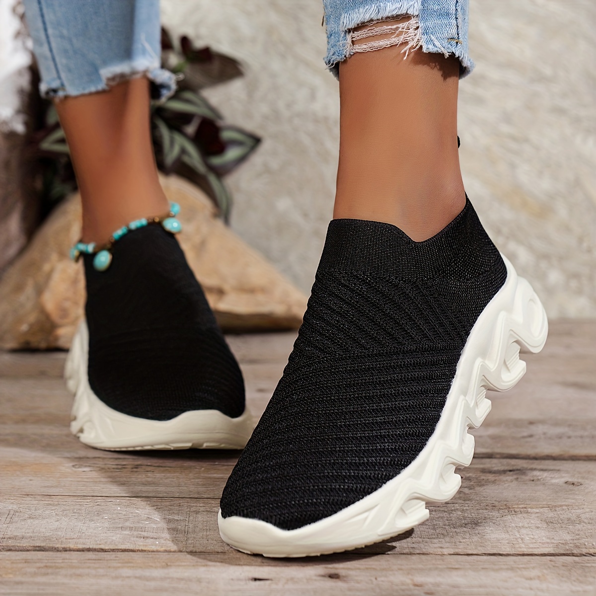 knit chunky socks sneakers women s solid color lightweight details 7