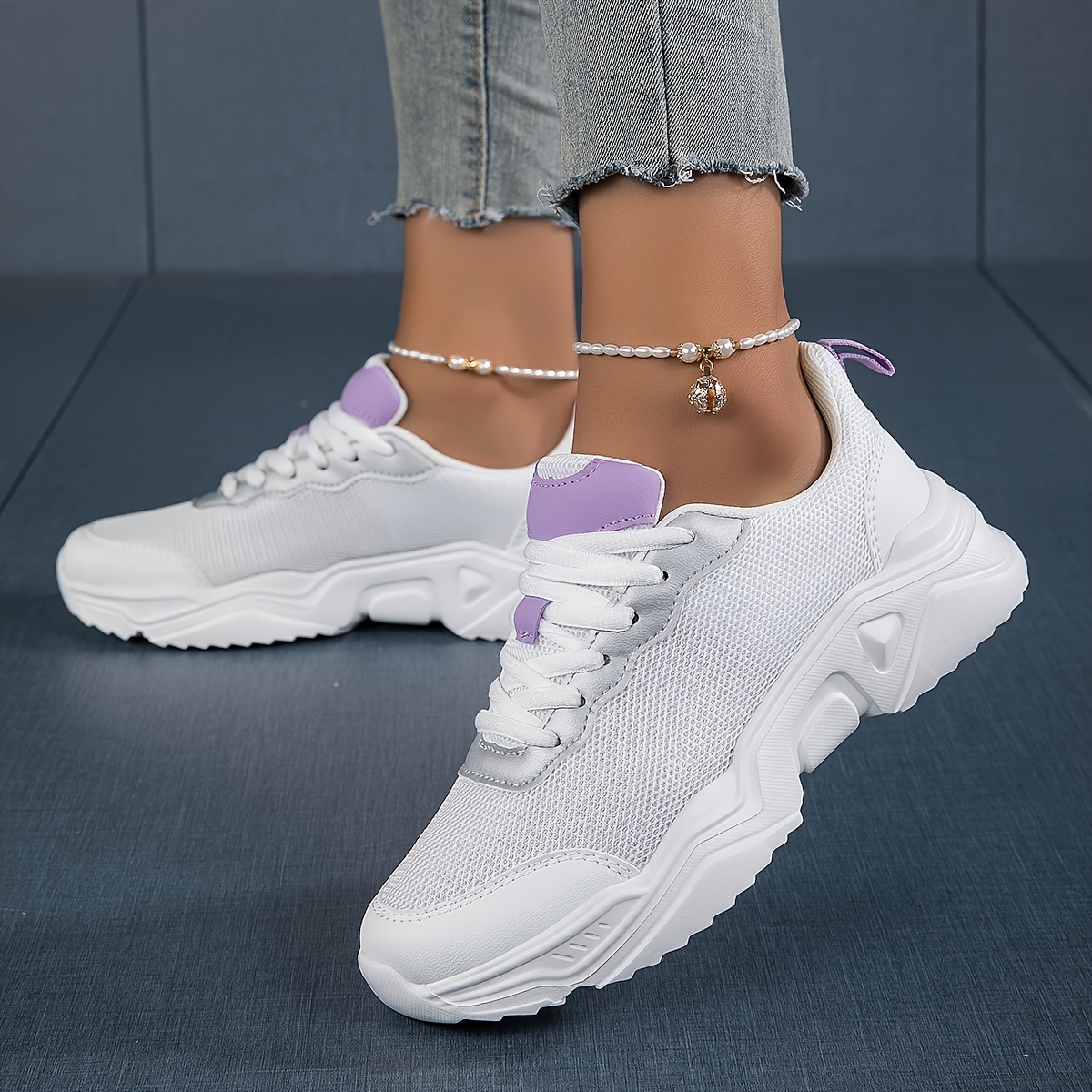 casual outdoor sneakers women s breathable solid color details 0