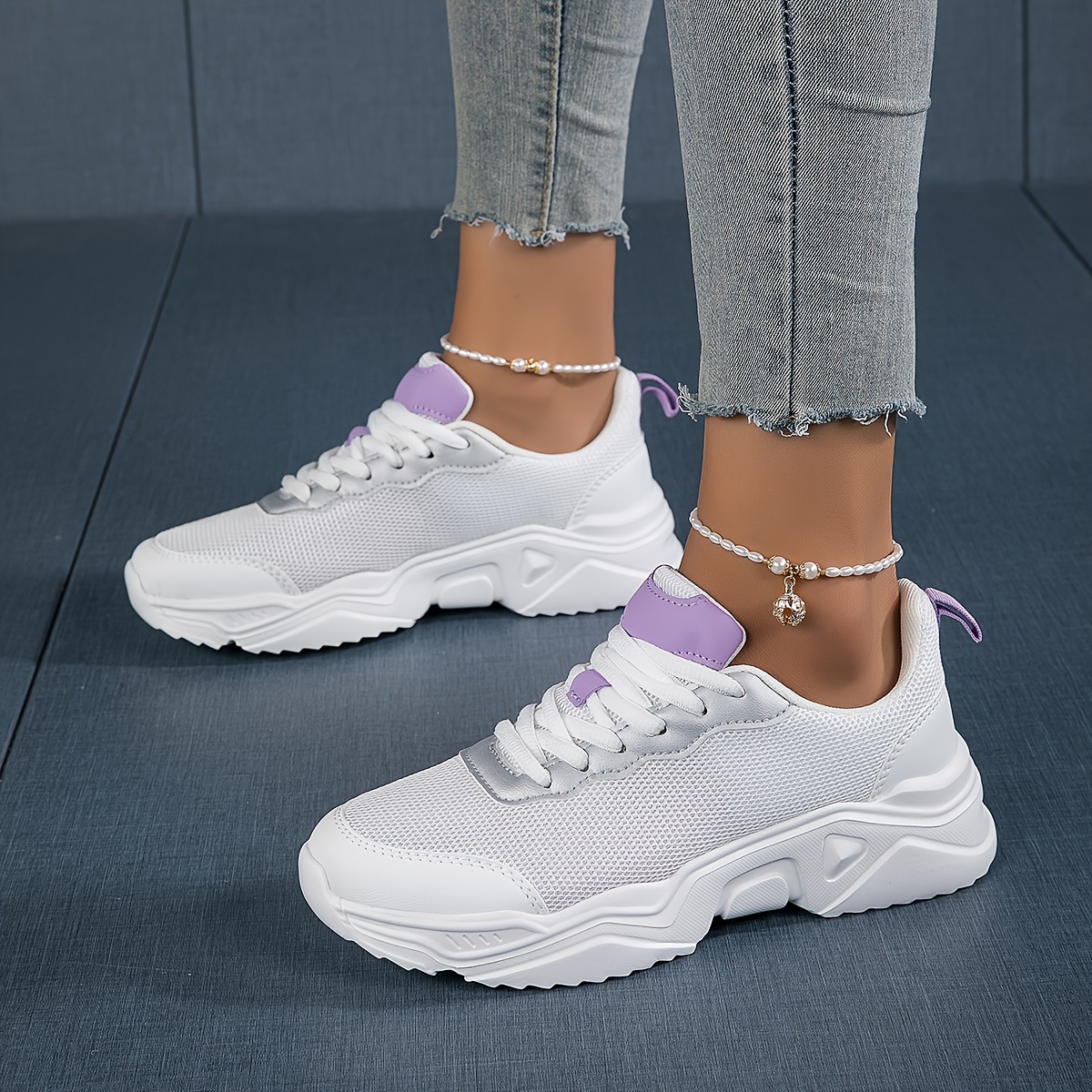 casual outdoor sneakers women s breathable solid color details 2