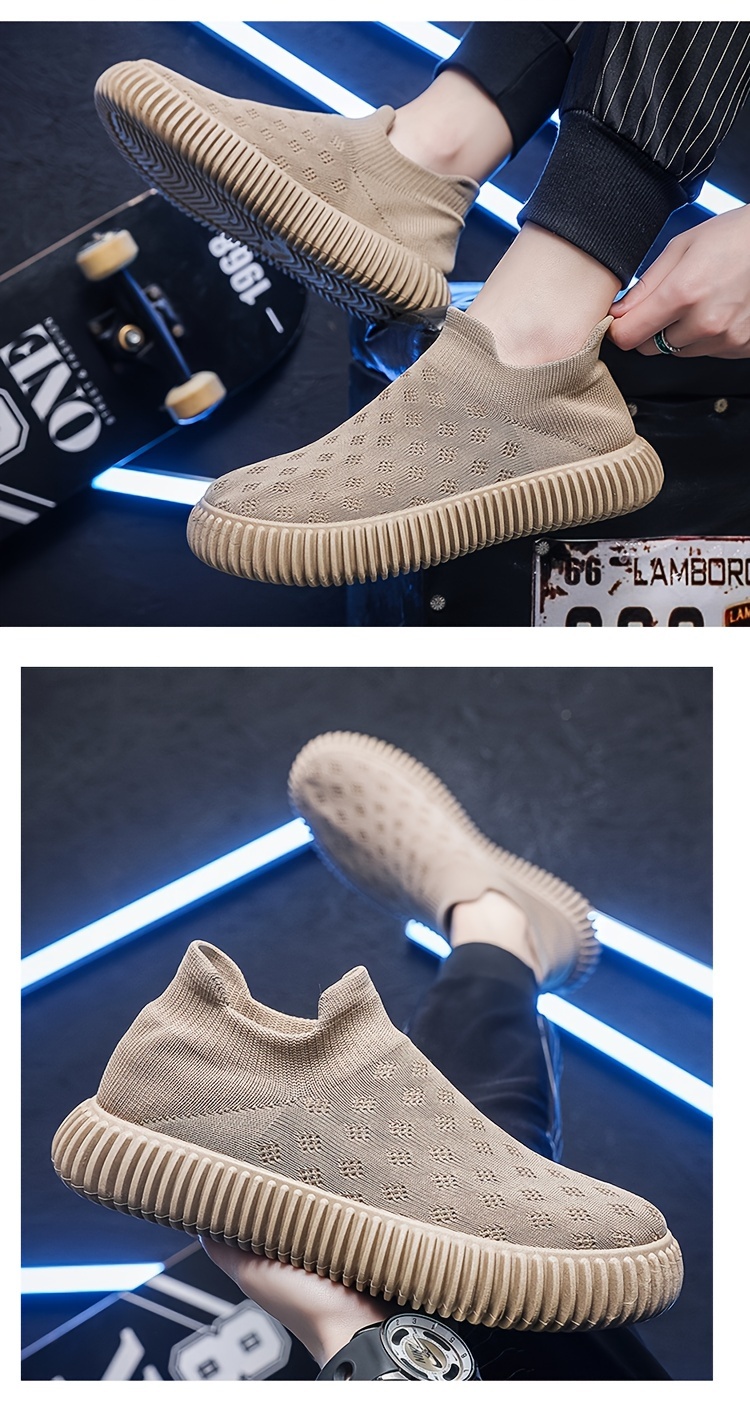 Mens Woven Knit Solid Breathable Sneakers Slip On Comfy Soft Sole Sneakers For Outdoor Casual Men s Shoes Temu details 2