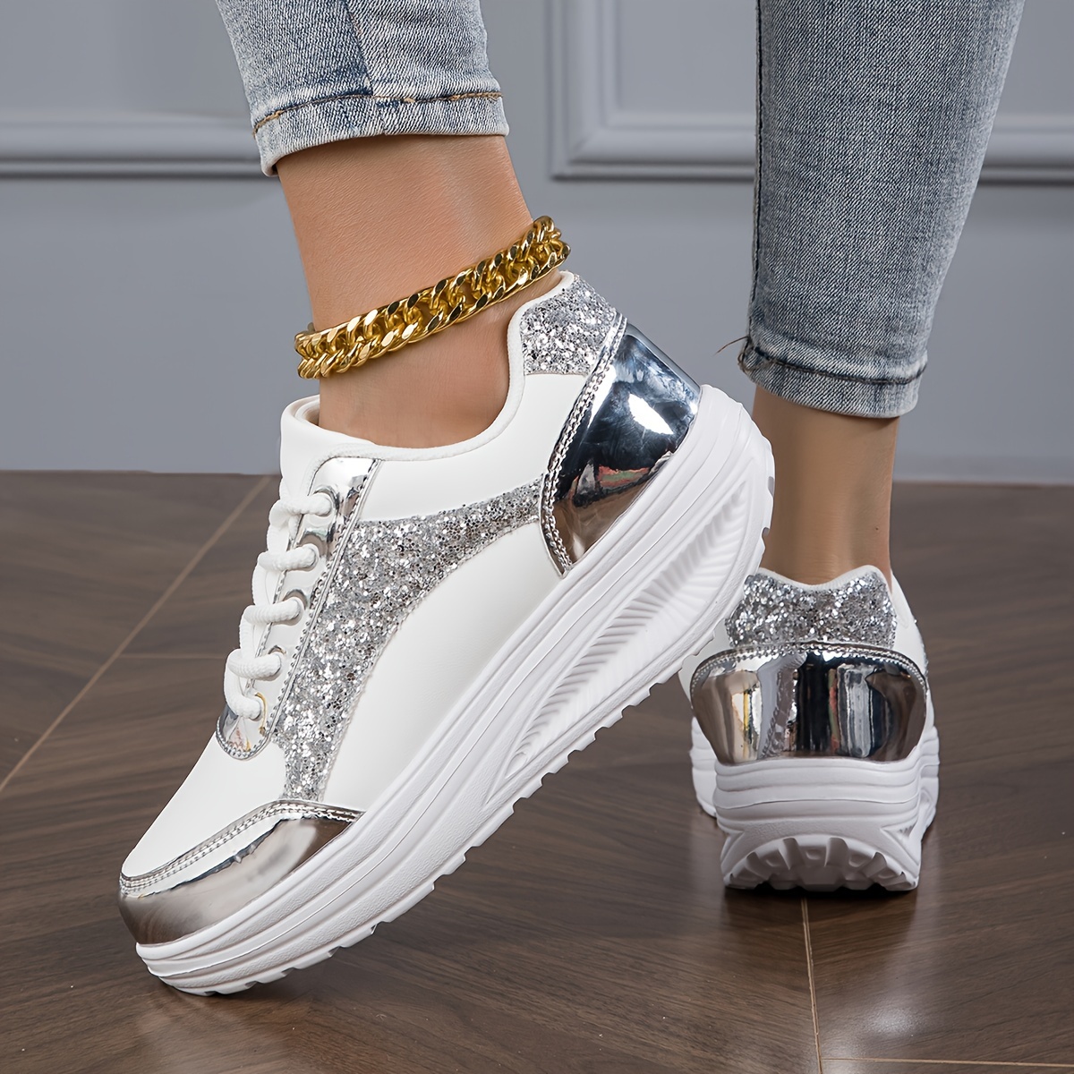 new sneakers sequin thick sole lightweight women s shoes details 0