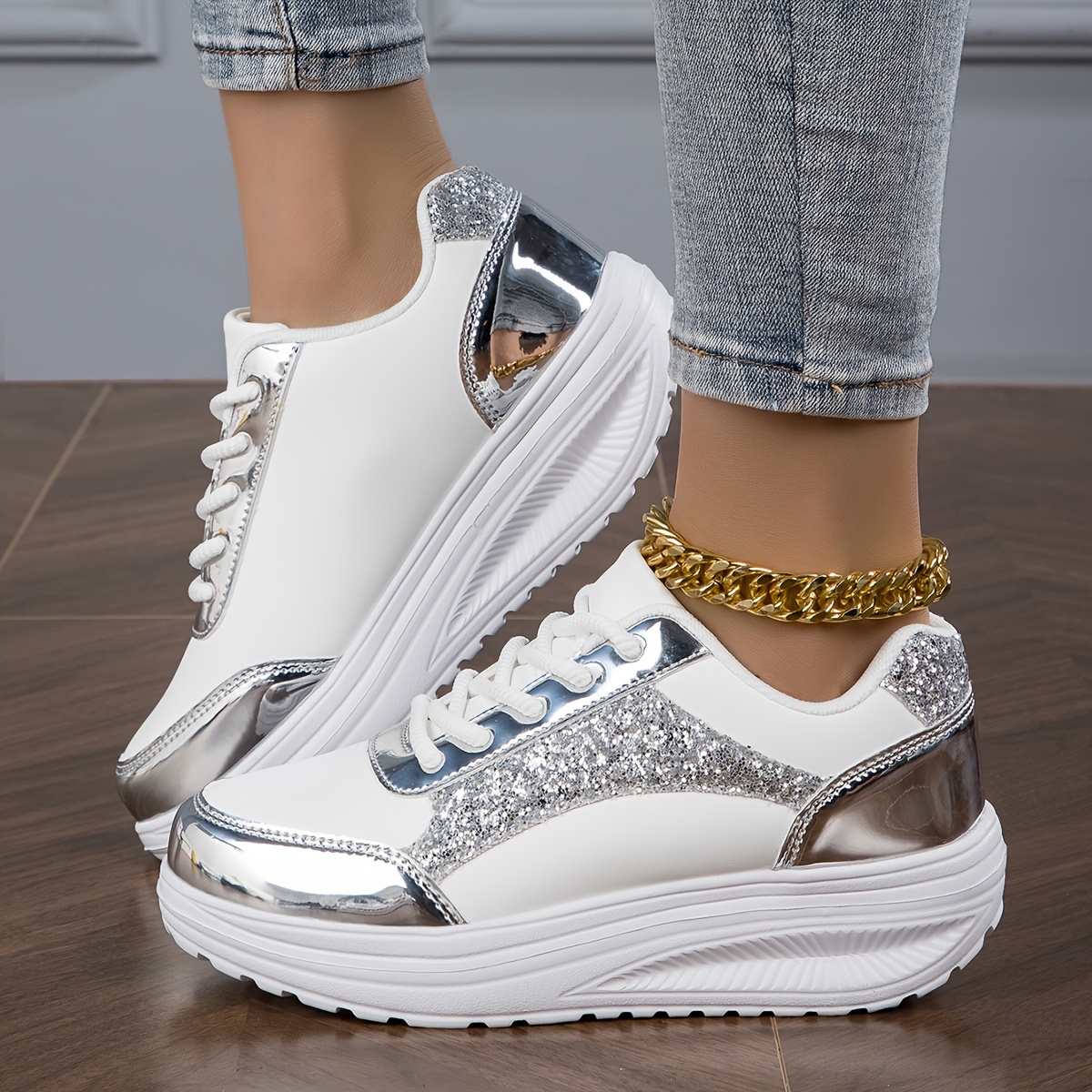 new sneakers sequin thick sole lightweight women s shoes details 1