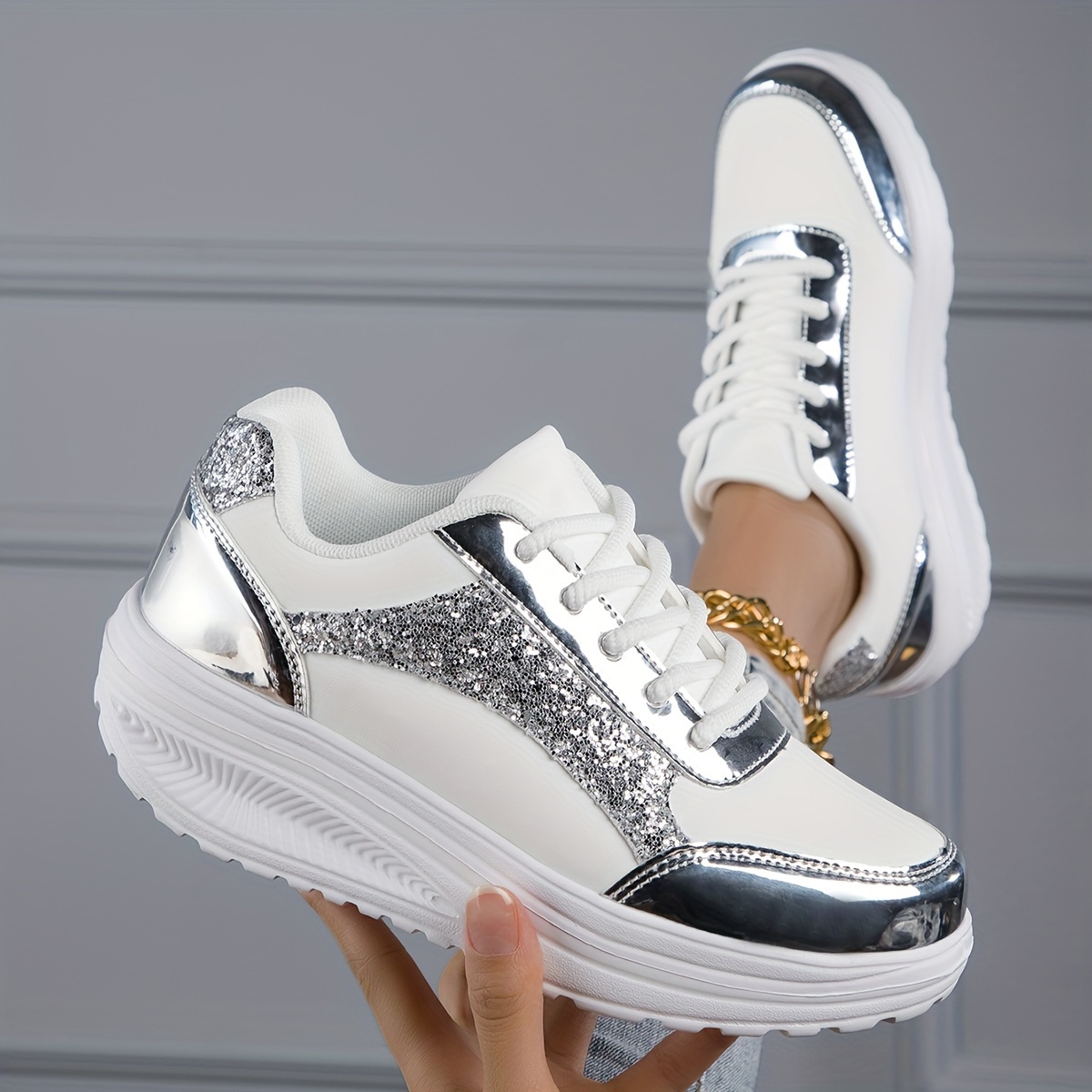 new sneakers sequin thick sole lightweight women s shoes details 2