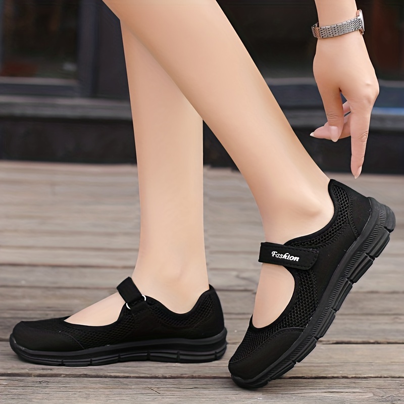 Breathable Backless Walking Shoes Women Hook Loop Fastener details 0