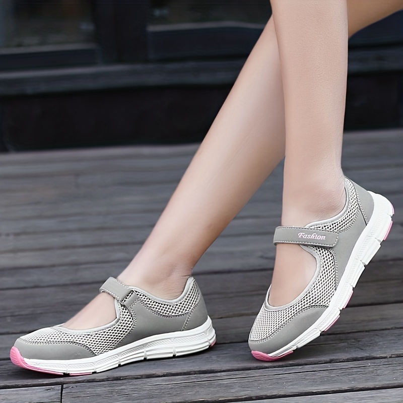 Breathable Backless Walking Shoes Women Hook Loop Fastener details 5