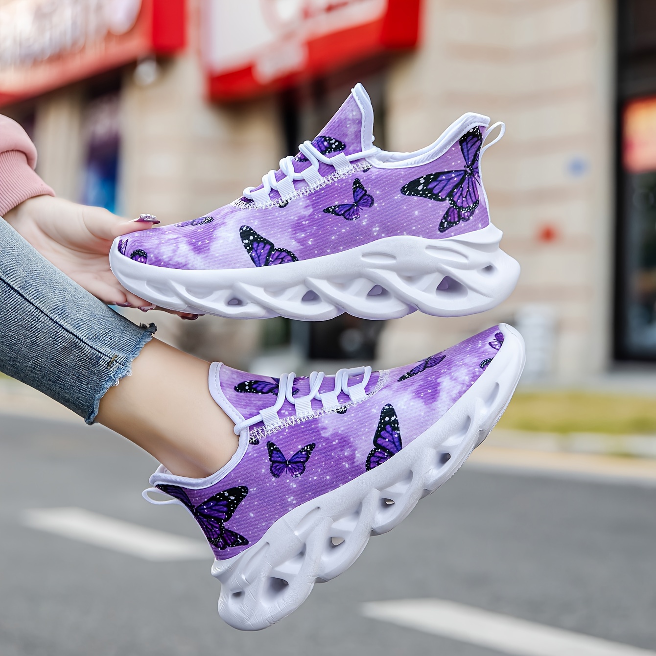 outdoor sneakers butterfly print blade type breathable wear details 5