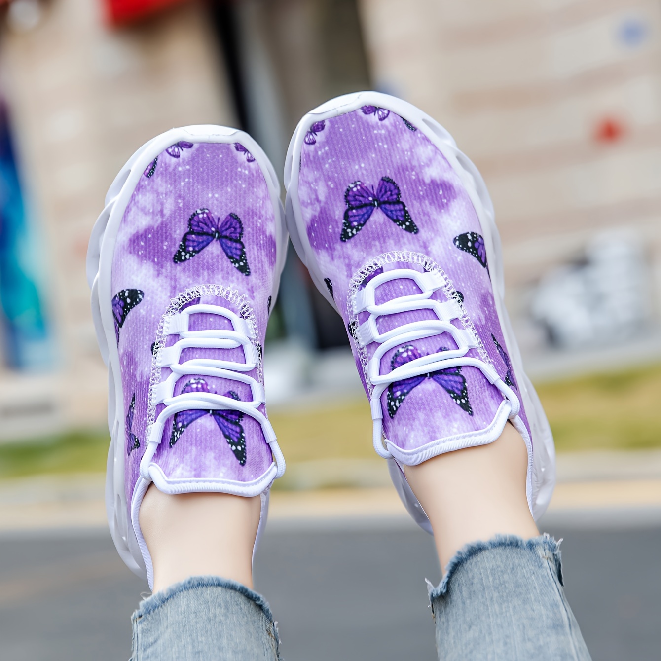 outdoor sneakers butterfly print blade type breathable wear details 7